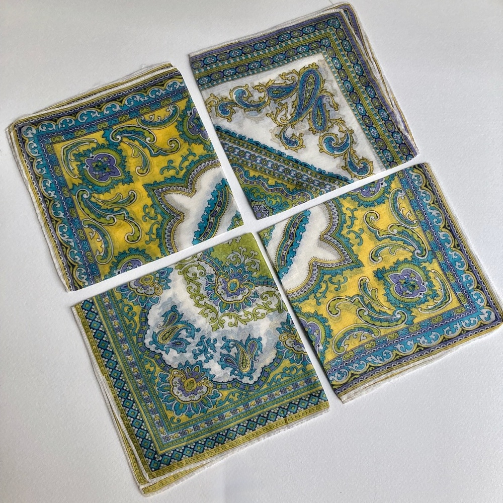 Set of 4 Turquoise & Yellow Paisley Cocktail Napkins